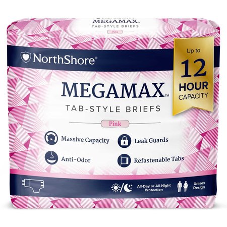 NORTHSHORE MEGAMAX Tab-Style Briefs, Pink, Large, 42"-54", 10PK 1607
